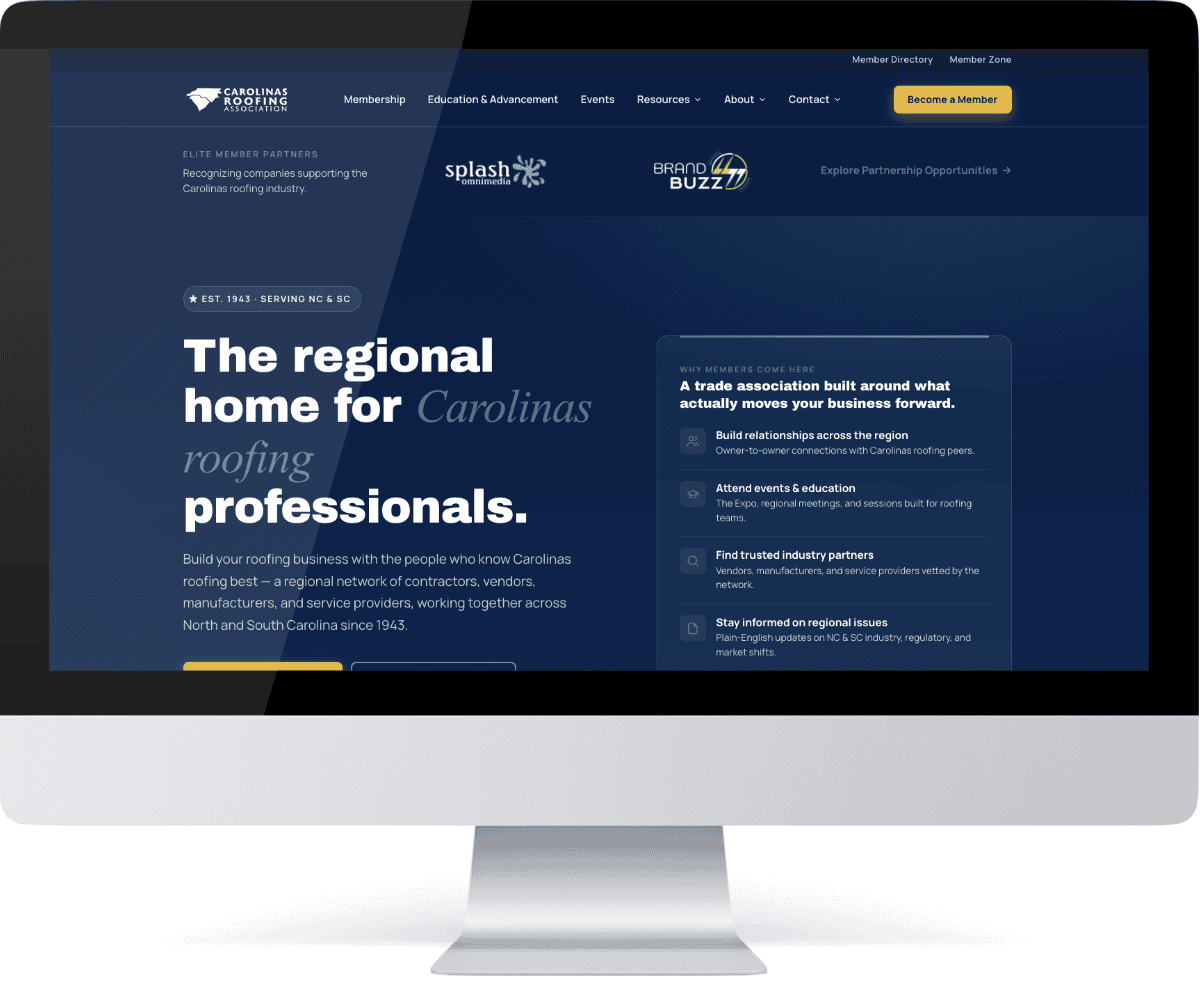 carolinas roofing association website desktop mockup