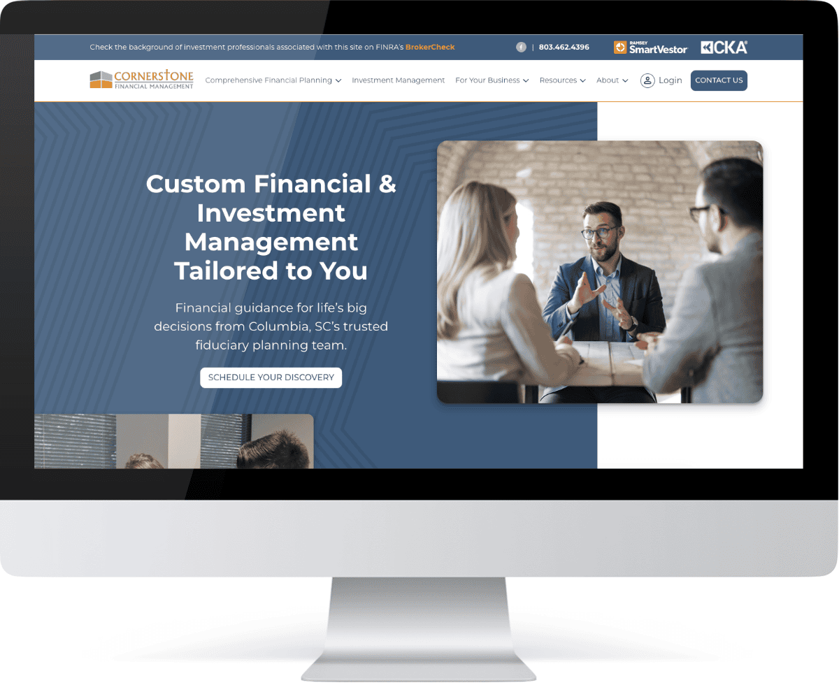 cornerstone financial website desktop mockup